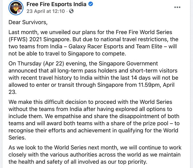 Free Fire World Series 2021 Singapore